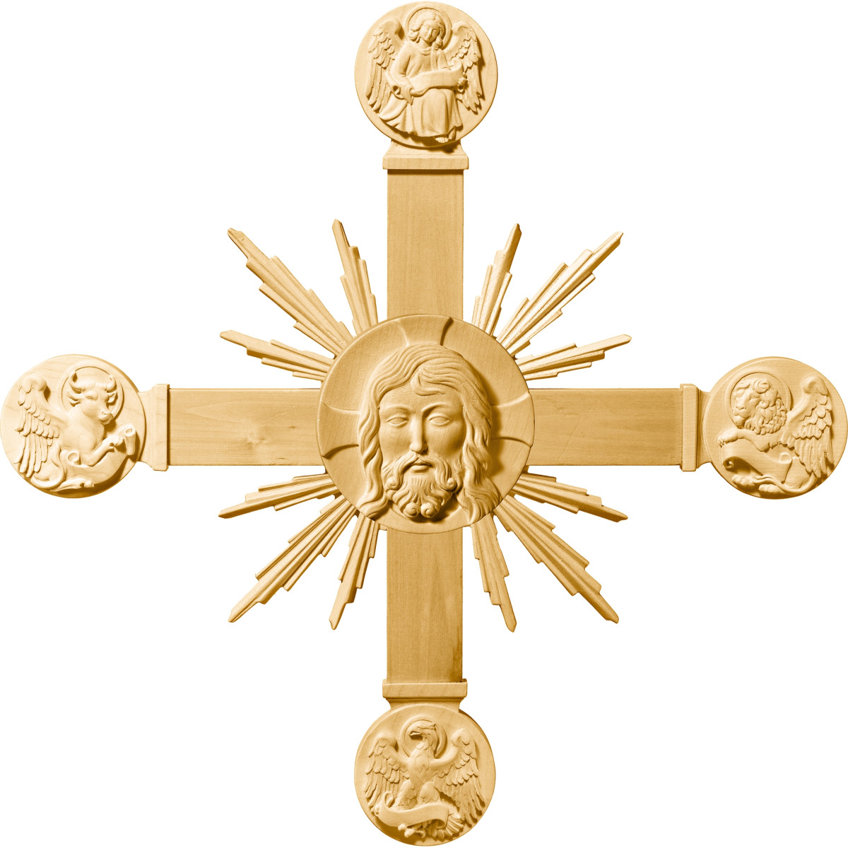 Cruz con Evangelistas, Cabeza de Cristo y rayos